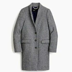 J. Crew Oversized Topcoat In English Herringbone Wool Coat Gray - Size 10 Petite